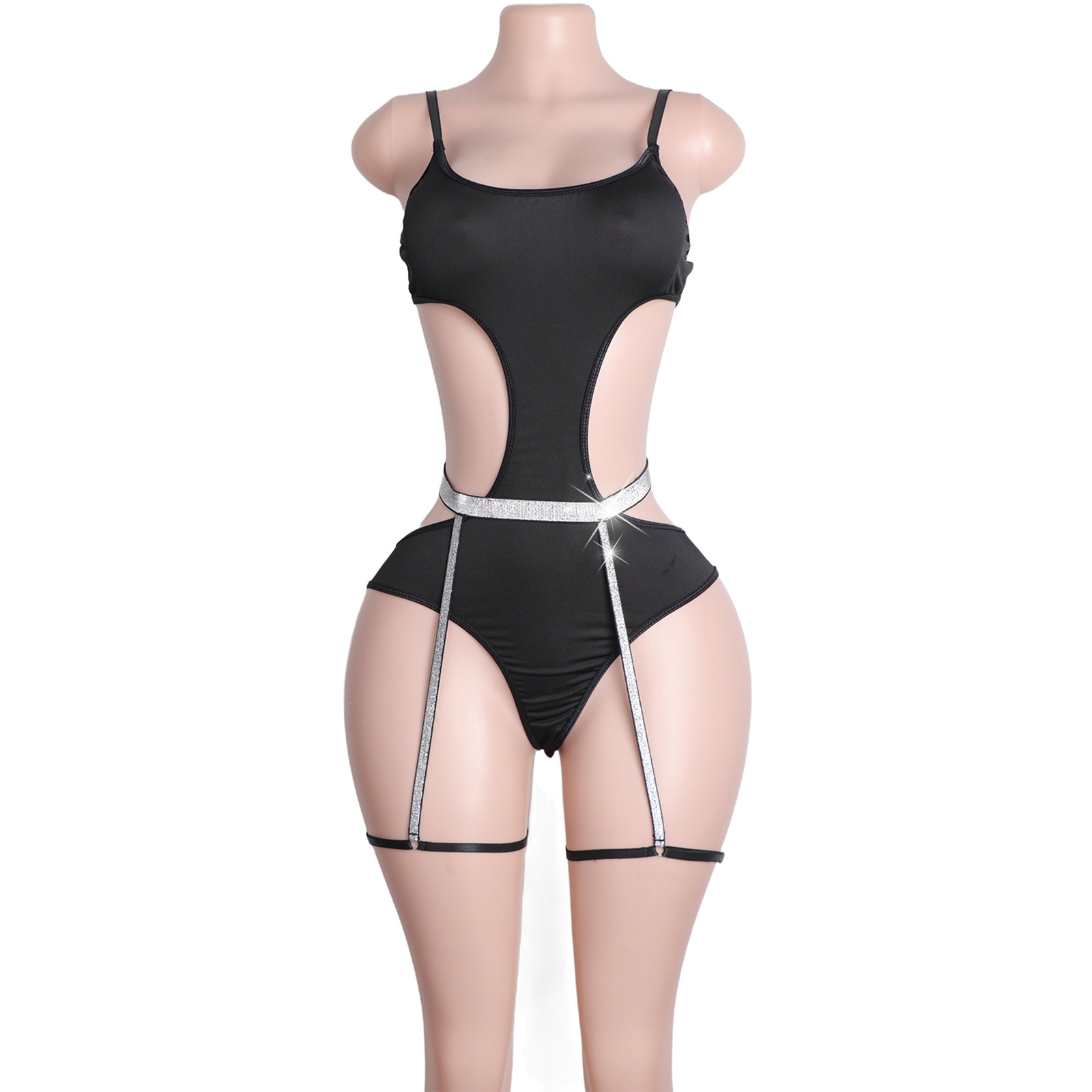 Garter Belt Set - Kostum Pole Dance Bertabur Rhinestone Custom