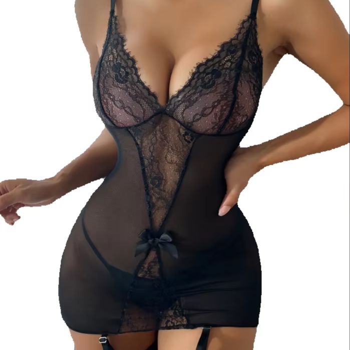 Garter Belt Set - Set Pakaian Dalam Renda dengan Stoking,